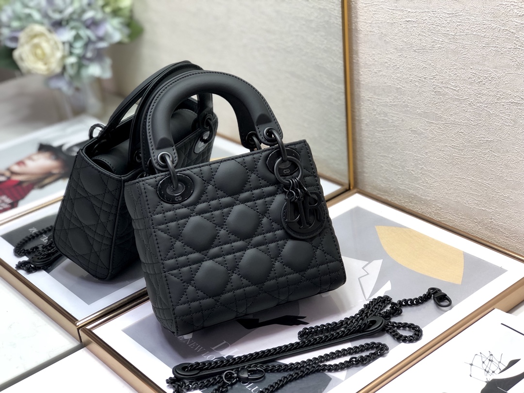 Mini Lady Dior Bag Black Ultramatte Cannage Calfskin